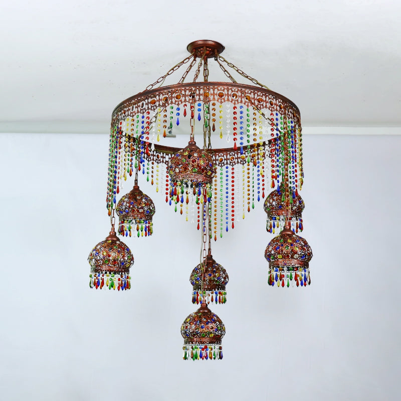 Bohemian Wagon Wheel Pendant Chandelier 4/7 Bulbs Metal Down Lighting in Brass for Restaurant Clearhalo 'Ceiling Lights' 'Chandeliers' Lighting' options 404051