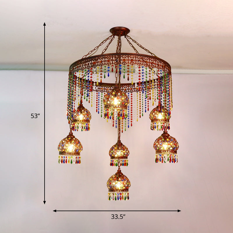 Bohemian Wagon Wheel Pendant Chandelier 4/7 Bulbs Metal Down Lighting in Brass for Restaurant Clearhalo 'Ceiling Lights' 'Chandeliers' Lighting' options 404052