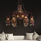 Urn Shaped Restaurant Ceiling Chandelier Bohemian Metal 9 Lights Copper Hanging Lamp Kit Clearhalo 'Ceiling Lights' 'Chandeliers' Lighting' options 404058