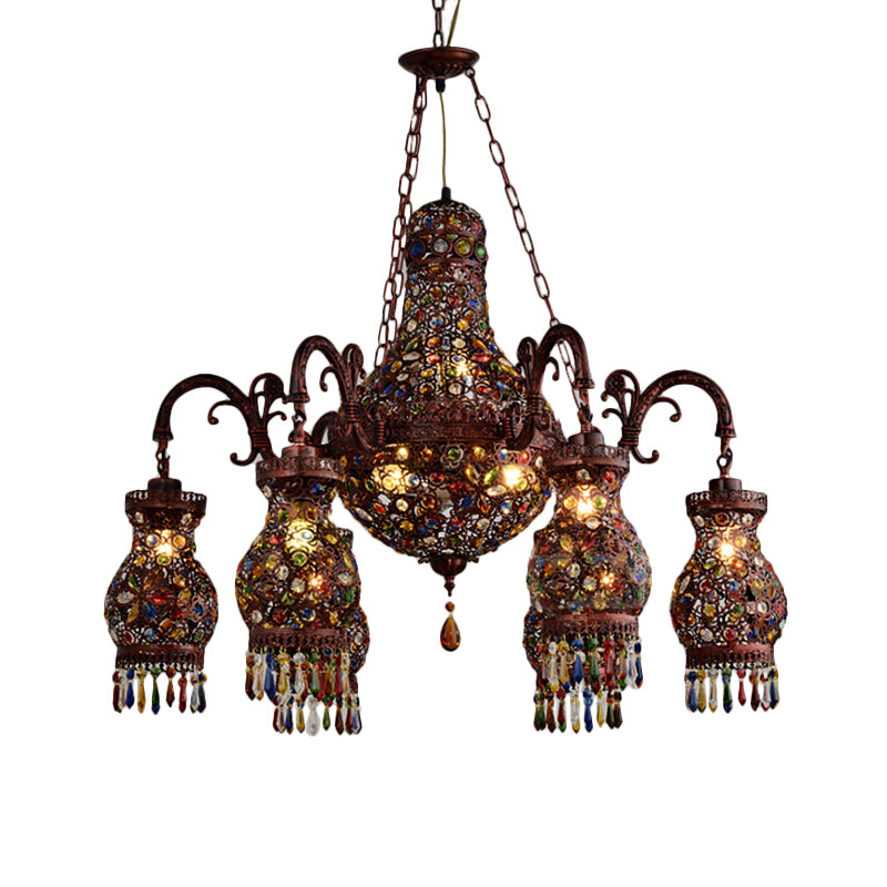 Urn Shaped Restaurant Ceiling Chandelier Bohemian Metal 9 Lights Copper Hanging Lamp Kit Clearhalo 'Ceiling Lights' 'Chandeliers' Lighting' options 404060