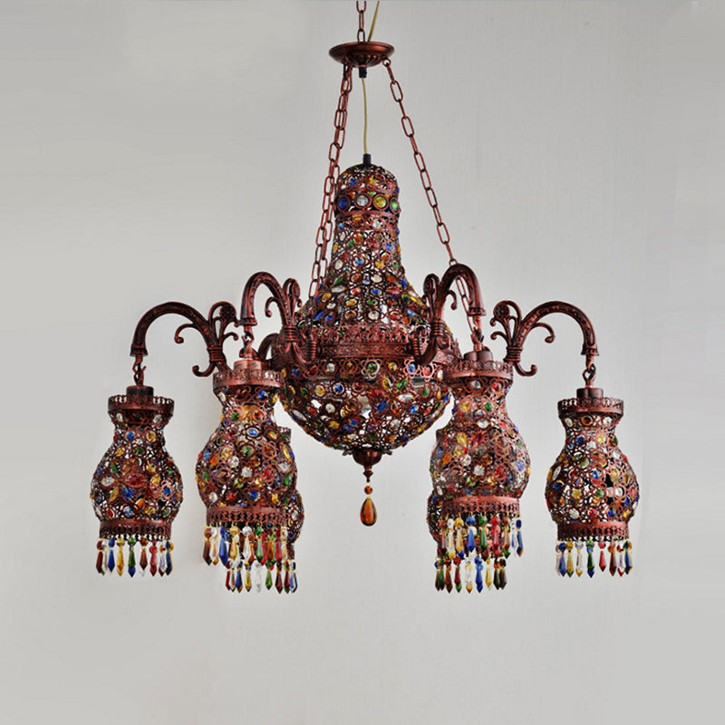 Urn Shaped Restaurant Ceiling Chandelier Bohemian Metal 9 Lights Copper Hanging Lamp Kit Clearhalo 'Ceiling Lights' 'Chandeliers' Lighting' options 404061