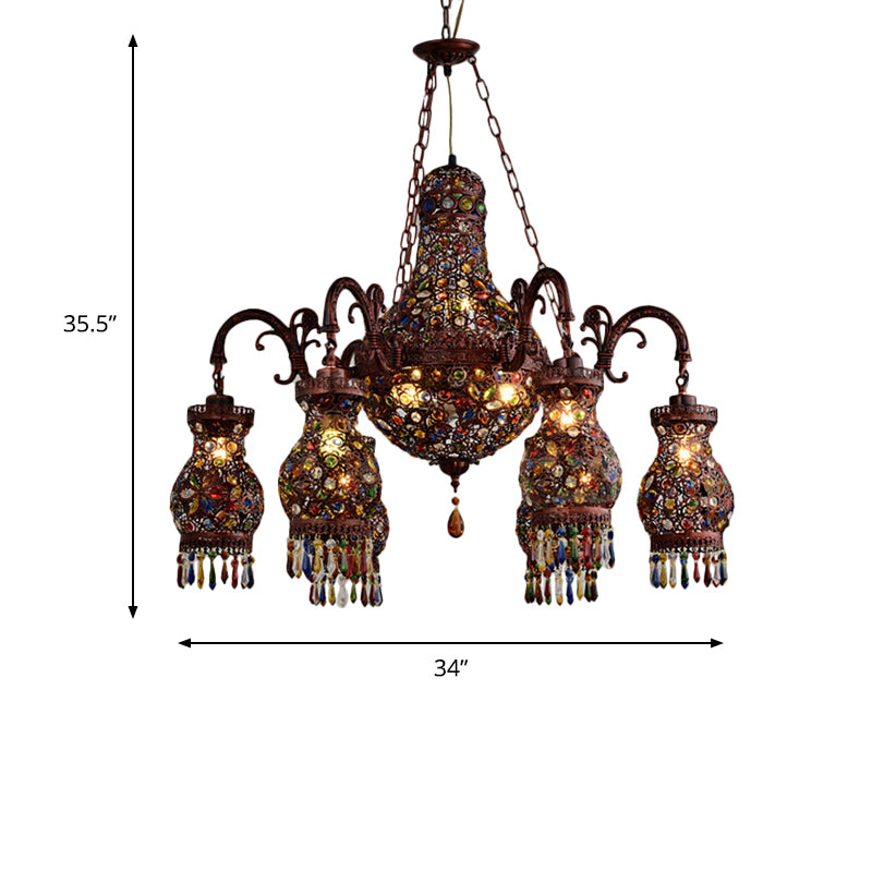 Urn Shaped Restaurant Ceiling Chandelier Bohemian Metal 9 Lights Copper Hanging Lamp Kit Clearhalo 'Ceiling Lights' 'Chandeliers' Lighting' options 404062