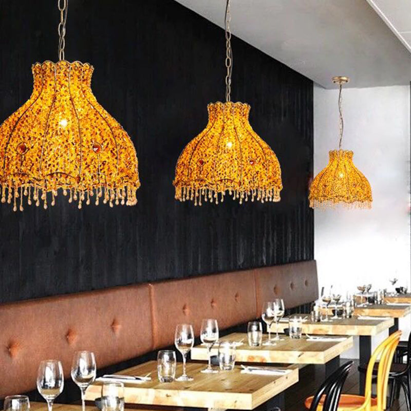 Scalloped Restaurant Pendant Lamp Decorative Metal 1 Head Yellow Hanging Ceiling Light Clearhalo 'Ceiling Lights' 'Pendant Lights' 'Pendants' Lighting' 404070