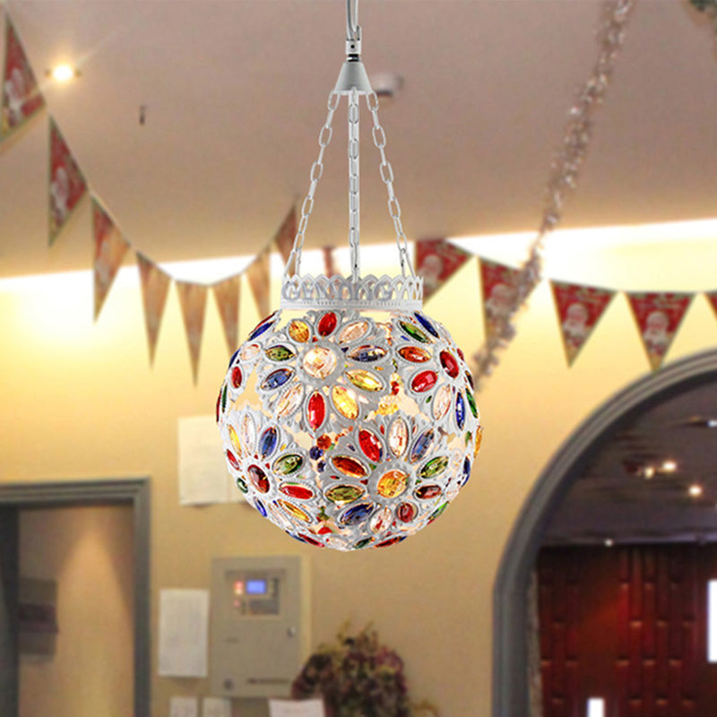 Metal White Hanging Light Globe 1 Head Traditional Suspension Lamp for Dining Room White Clearhalo 'Ceiling Lights' 'Pendant Lights' 'Pendants' Lighting' 404073_ea0490e5-3e5a-4dca-a142-d8c9ed49ebc7