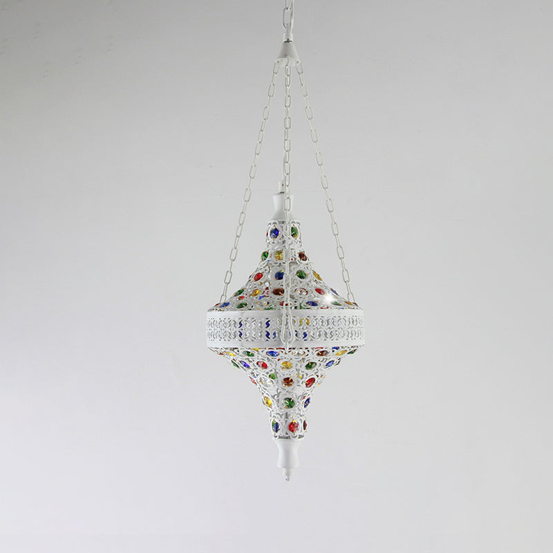 Bohemian Hollow Hanging Light 1 Bulb Metal Drop Pendant in White for Living Room White Clearhalo 'Ceiling Lights' 'Chandeliers' Lighting' options 404078_f4751fc5-a5a0-4dea-ae69-b8ea4398f86e