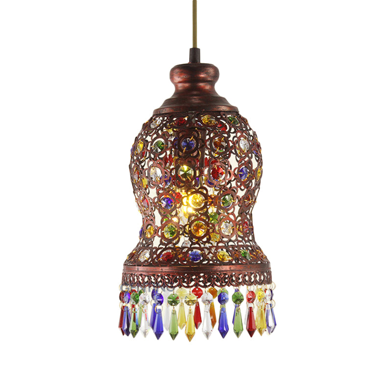 1 Bulb Metal Pendant Light Fixture Bohemian Copper Urn Shape Living Room Drop Lamp Clearhalo 'Ceiling Lights' 'Pendant Lights' 'Pendants' Lighting' 404085