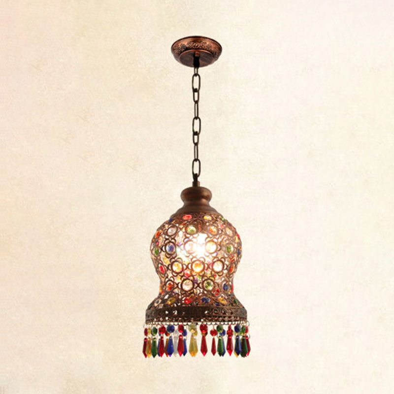 1 Bulb Metal Pendant Light Fixture Bohemian Copper Urn Shape Living Room Drop Lamp Clearhalo 'Ceiling Lights' 'Pendant Lights' 'Pendants' Lighting' 404086