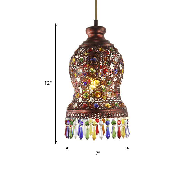 1 Bulb Metal Pendant Light Fixture Bohemian Copper Urn Shape Living Room Drop Lamp Clearhalo 'Ceiling Lights' 'Pendant Lights' 'Pendants' Lighting' 404087