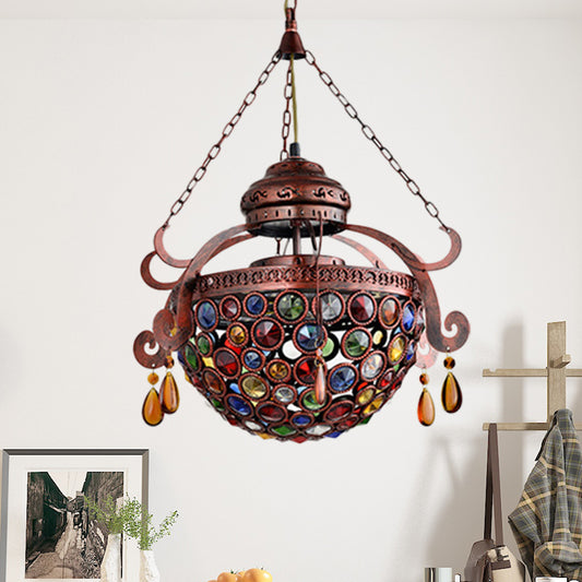 Metal Bowl Drop Pendant Antique 1 Light Living Room Hanging Light Fixture in Copper Clearhalo 'Ceiling Lights' 'Pendant Lights' 'Pendants' Lighting' 404098