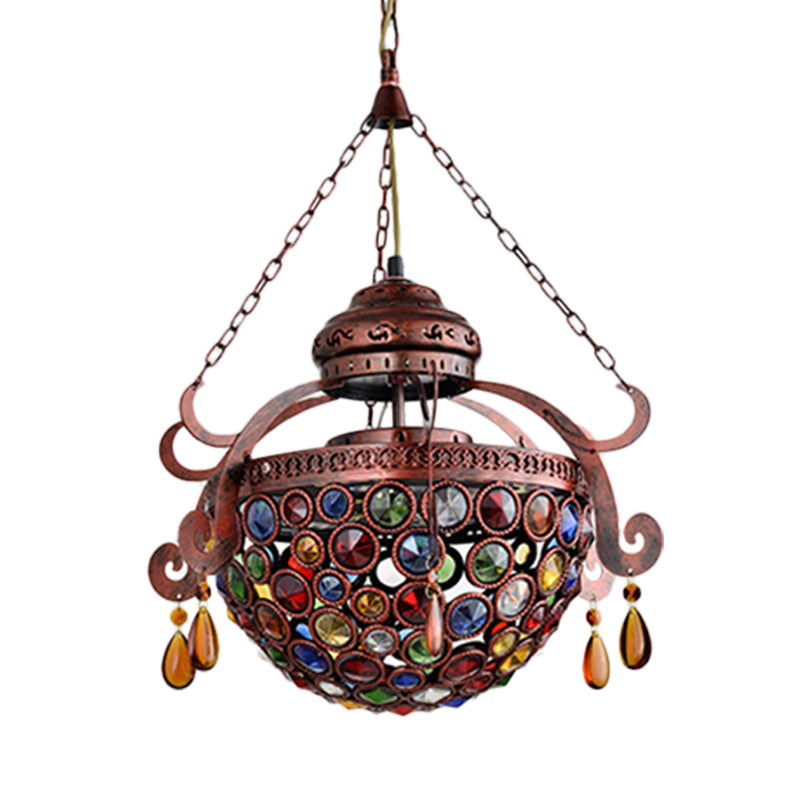 Metal Bowl Drop Pendant Antique 1 Light Living Room Hanging Light Fixture in Copper Clearhalo 'Ceiling Lights' 'Pendant Lights' 'Pendants' Lighting' 404100