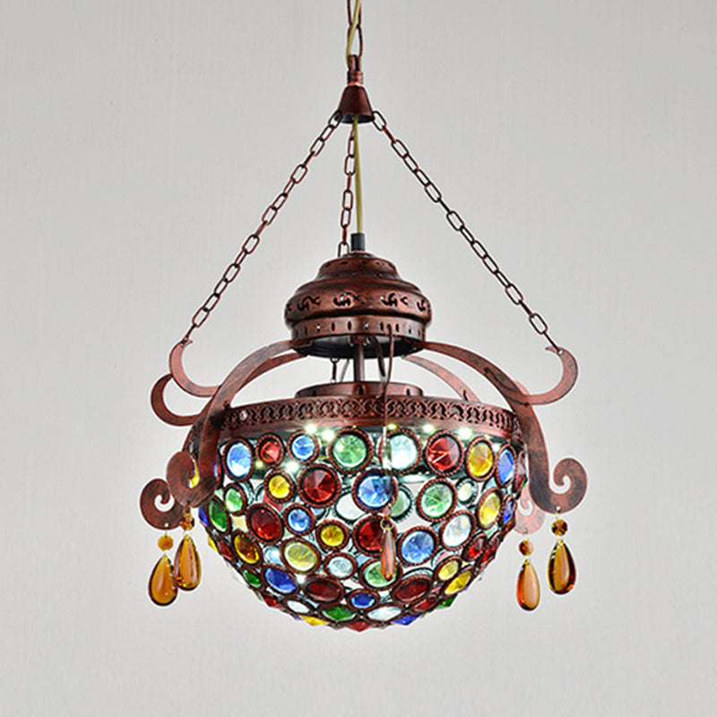 Metal Bowl Drop Pendant Antique 1 Light Living Room Hanging Light Fixture in Copper Clearhalo 'Ceiling Lights' 'Pendant Lights' 'Pendants' Lighting' 404101