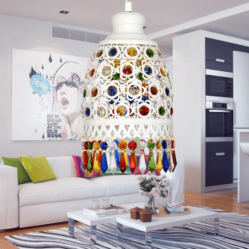 Bohemian Dome Pendant Lamp 1 Light Metal Hanging Ceiling Light in White for Living Room Clearhalo 'Ceiling Lights' 'Pendant Lights' 'Pendants' Lighting' 404103