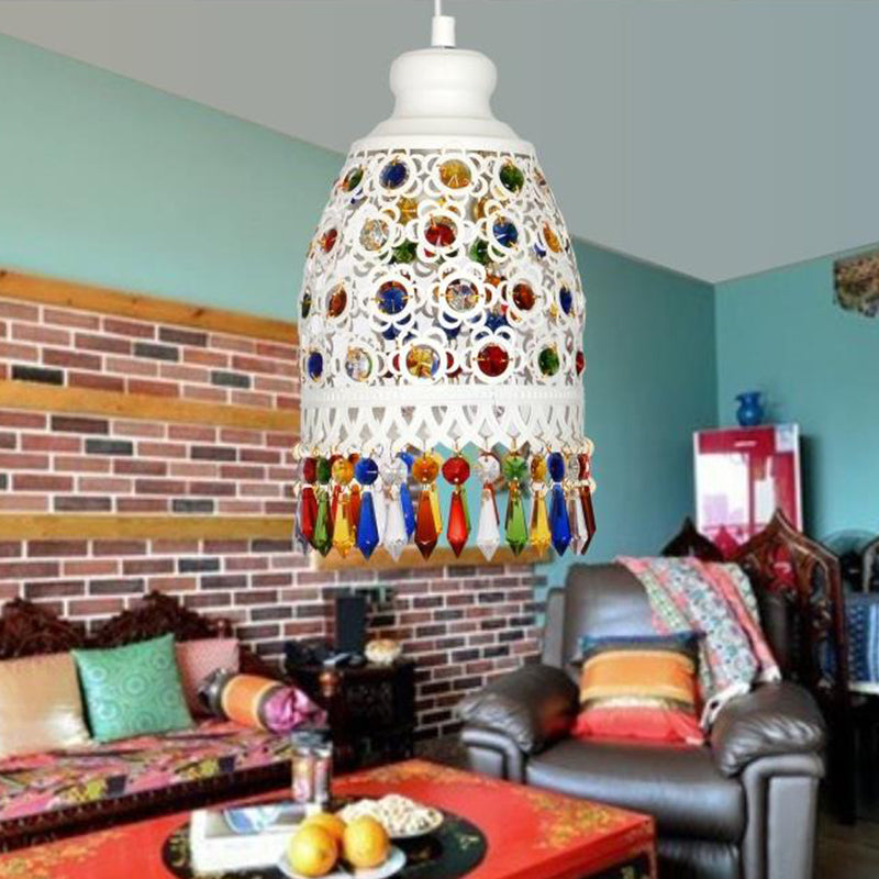 Bohemian Dome Pendant Lamp 1 Light Metal Hanging Ceiling Light in White for Living Room Clearhalo 'Ceiling Lights' 'Pendant Lights' 'Pendants' Lighting' 404104