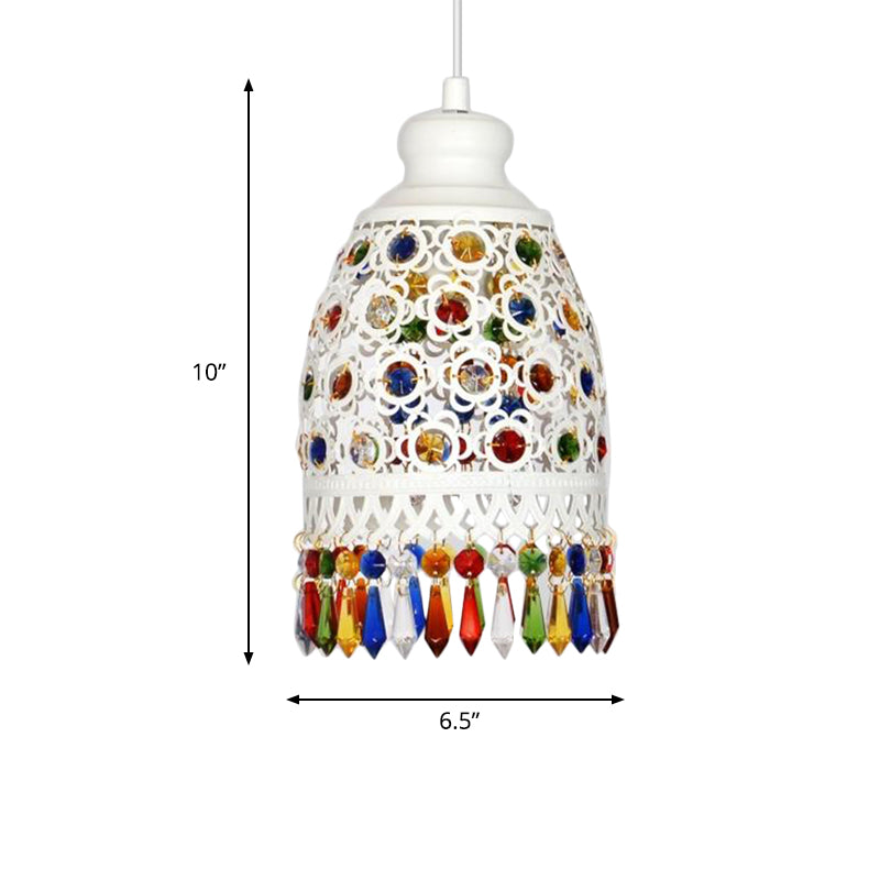 Bohemian Dome Pendant Lamp 1 Light Metal Hanging Ceiling Light in White for Living Room Clearhalo 'Ceiling Lights' 'Pendant Lights' 'Pendants' Lighting' 404107