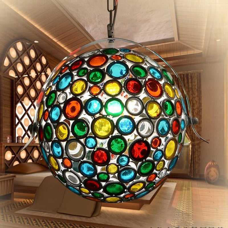 White 1 Light Suspension Lamp Bohemian Metal Ball Pendant Light Fixture for Living Room Clearhalo 'Ceiling Lights' 'Pendant Lights' 'Pendants' Lighting' 404119