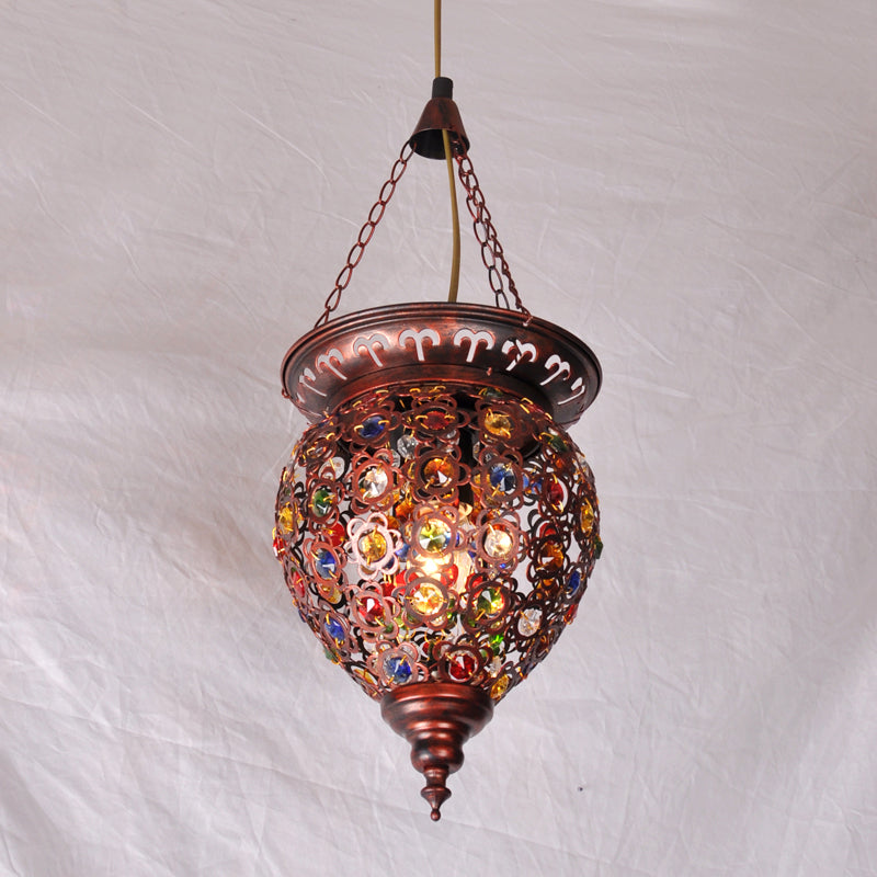 Metal Copper Drop Lamp Urn 1 Bulb Traditional Suspended Lighting Fixture for Balcony Copper Clearhalo 'Ceiling Lights' 'Pendant Lights' 'Pendants' Lighting' 404123_de88cb13-479c-46ed-9c22-b294758669be