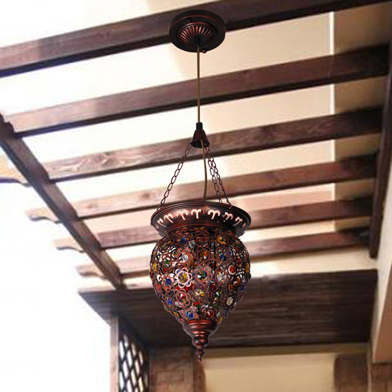 Metal Copper Drop Lamp Urn 1 Bulb Traditional Suspended Lighting Fixture for Balcony Clearhalo 'Ceiling Lights' 'Pendant Lights' 'Pendants' Lighting' 404125