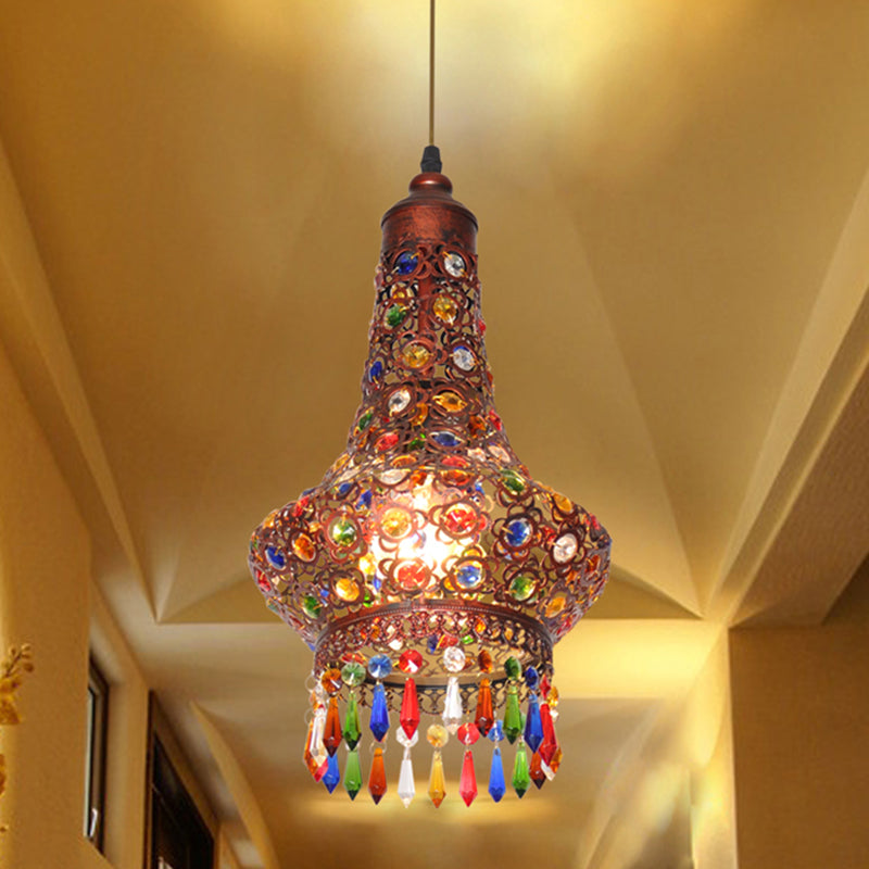 1 Bulb Teardrop Pendant Light Vintage Copper Metal Suspended Lighting Fixture for Hallway Clearhalo 'Ceiling Lights' 'Pendant Lights' 'Pendants' Lighting' 404134
