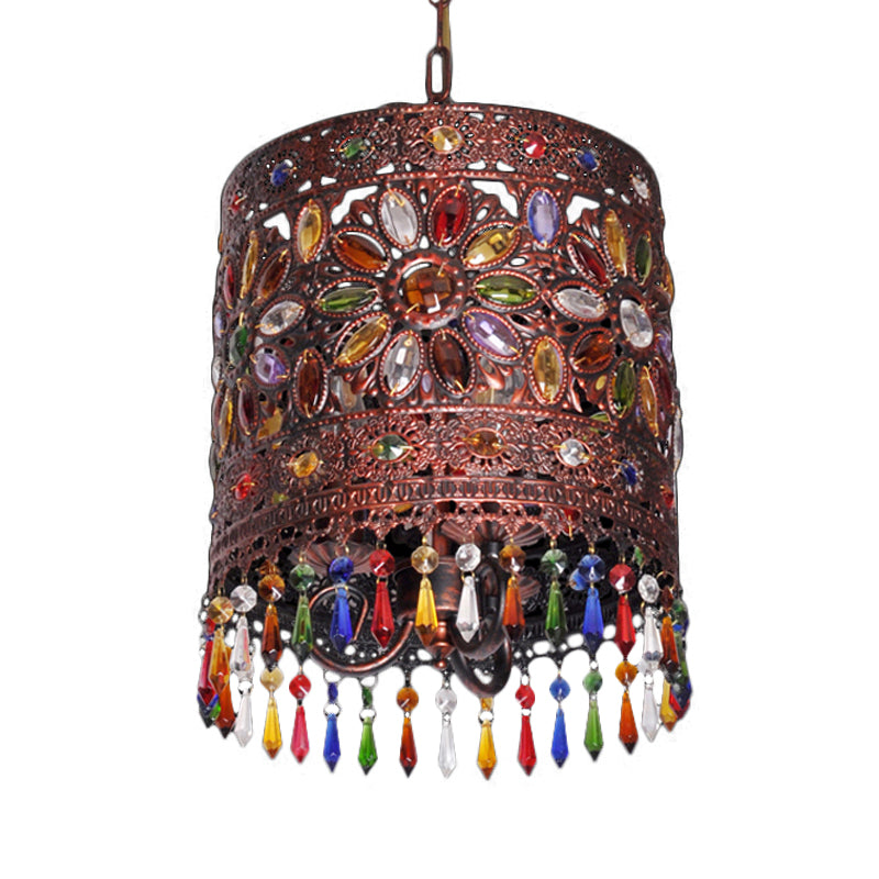 Cylinder Metal Ceiling Hang Fixture Bohemian 1 Light Dining Room Pendant Lamp in Copper Clearhalo 'Ceiling Lights' 'Pendant Lights' 'Pendants' Lighting' 404140