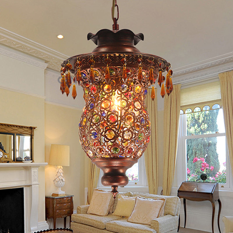 Copper Urn Suspension Lighting Bohemian Metal 1 Head Living Room Pendant Light Fixture Clearhalo 'Ceiling Lights' 'Pendant Lights' 'Pendants' Lighting' 404143