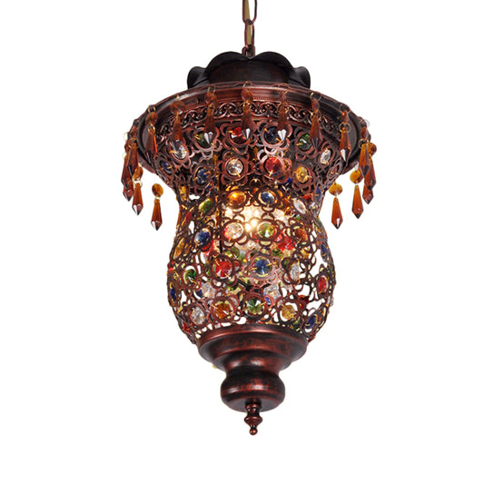 Copper Urn Suspension Lighting Bohemian Metal 1 Head Living Room Pendant Light Fixture Clearhalo 'Ceiling Lights' 'Pendant Lights' 'Pendants' Lighting' 404146