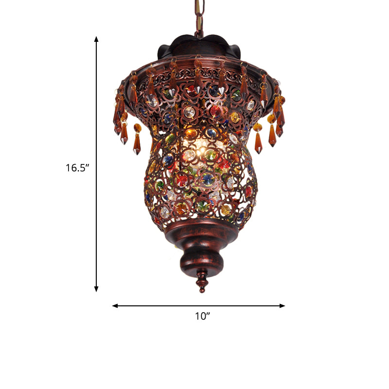 Copper Urn Suspension Lighting Bohemian Metal 1 Head Living Room Pendant Light Fixture Clearhalo 'Ceiling Lights' 'Pendant Lights' 'Pendants' Lighting' 404147