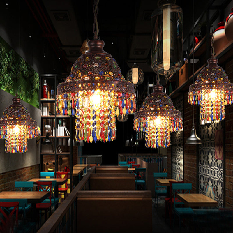 Bohemian Hollow Suspension Pendant Light 1 Light Metal Hanging Lamp in Copper for Restaurant Clearhalo 'Ceiling Lights' 'Pendant Lights' 'Pendants' Lighting' 404155