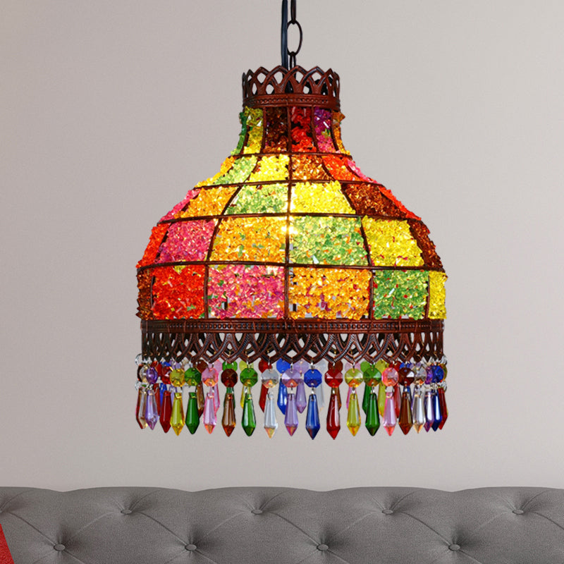 Dome Metal Ceiling Pendant Bohemian 1 Light Living Room Hanging Ceiling Light in Black, 6"/7.5"/10" Wide Clearhalo 'Ceiling Lights' 'Pendant Lights' 'Pendants' Lighting' 404158