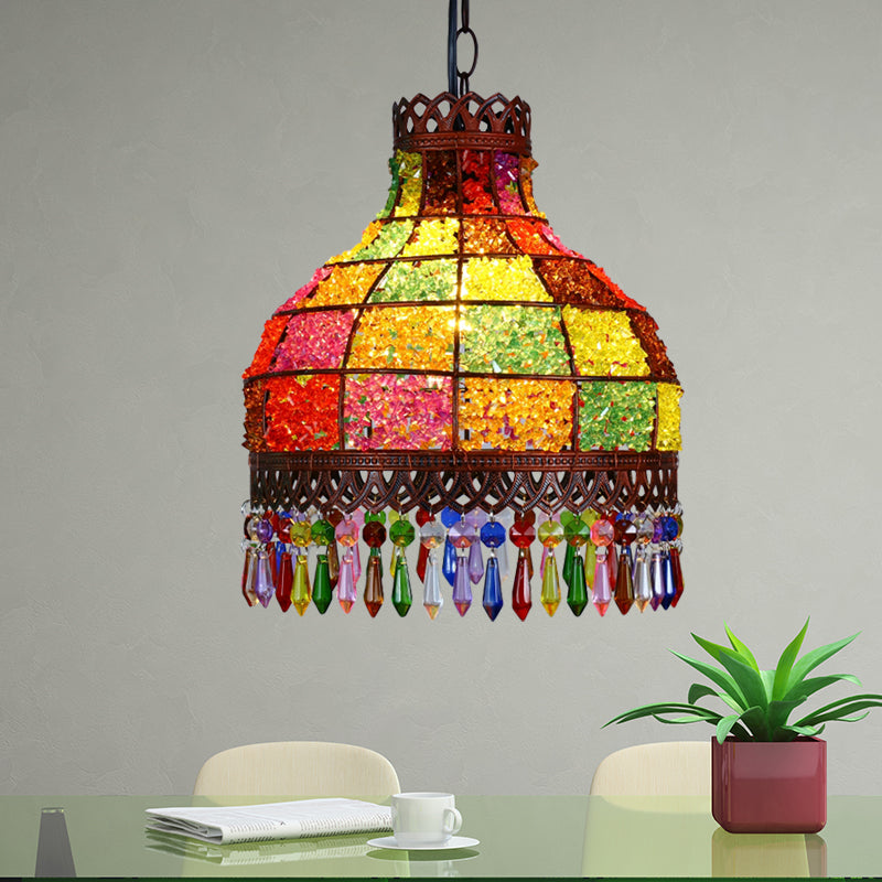 Dome Metal Ceiling Pendant Bohemian 1 Light Living Room Hanging Ceiling Light in Black, 6"/7.5"/10" Wide Clearhalo 'Ceiling Lights' 'Pendant Lights' 'Pendants' Lighting' 404159