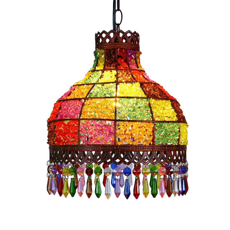 Dome Metal Ceiling Pendant Bohemian 1 Light Living Room Hanging Ceiling Light in Black, 6"/7.5"/10" Wide Clearhalo 'Ceiling Lights' 'Pendant Lights' 'Pendants' Lighting' 404160