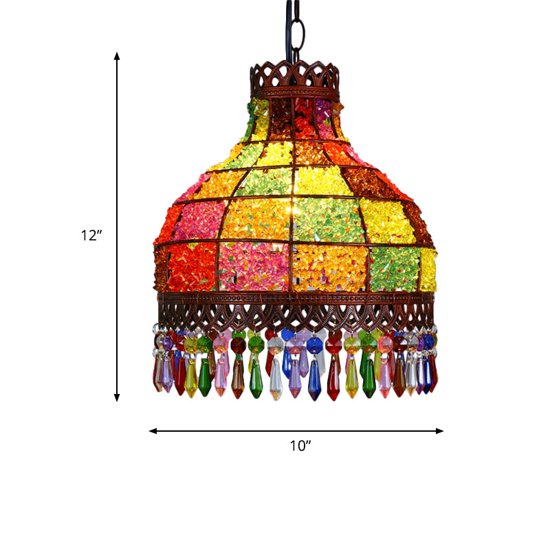 Dome Metal Ceiling Pendant Bohemian 1 Light Living Room Hanging Ceiling Light in Black, 6"/7.5"/10" Wide Clearhalo 'Ceiling Lights' 'Pendant Lights' 'Pendants' Lighting' 404162