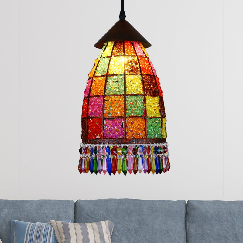 Dome Metal Ceiling Pendant Bohemian 1 Light Living Room Hanging Ceiling Light in Black, 6"/7.5"/10" Wide Clearhalo 'Ceiling Lights' 'Pendant Lights' 'Pendants' Lighting' 404164