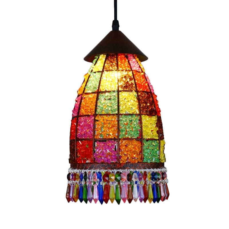 Dome Metal Ceiling Pendant Bohemian 1 Light Living Room Hanging Ceiling Light in Black, 6"/7.5"/10" Wide Clearhalo 'Ceiling Lights' 'Pendant Lights' 'Pendants' Lighting' 404165