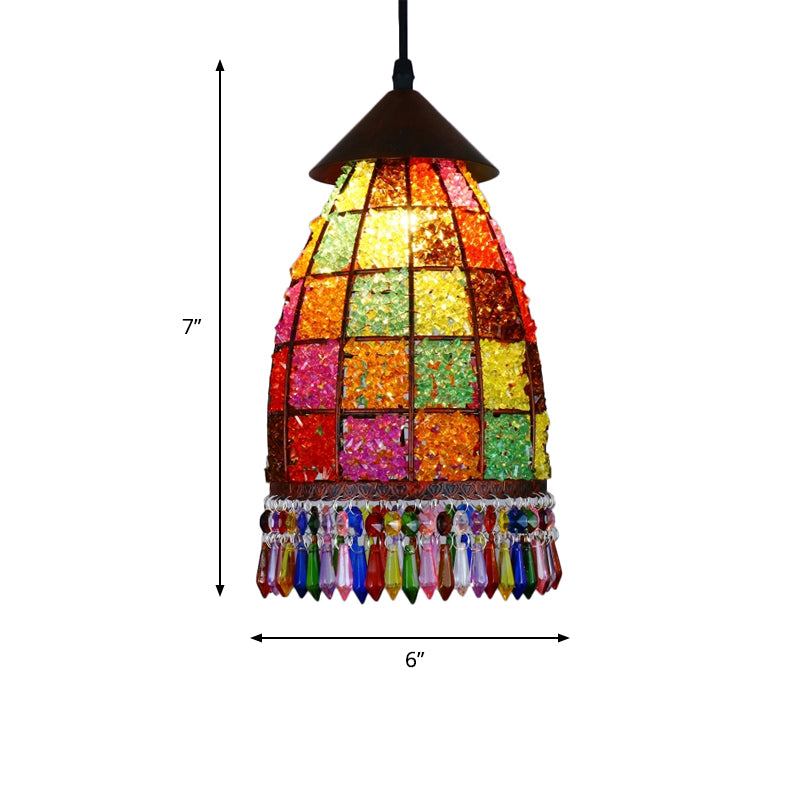 Dome Metal Ceiling Pendant Bohemian 1 Light Living Room Hanging Ceiling Light in Black, 6"/7.5"/10" Wide Clearhalo 'Ceiling Lights' 'Pendant Lights' 'Pendants' Lighting' 404167