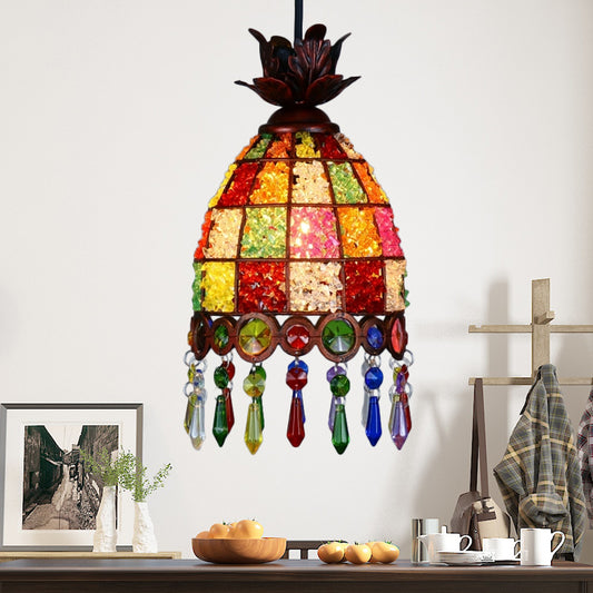 Dome Metal Ceiling Pendant Bohemian 1 Light Living Room Hanging Ceiling Light in Black, 6"/7.5"/10" Wide Clearhalo 'Ceiling Lights' 'Pendant Lights' 'Pendants' Lighting' 404168