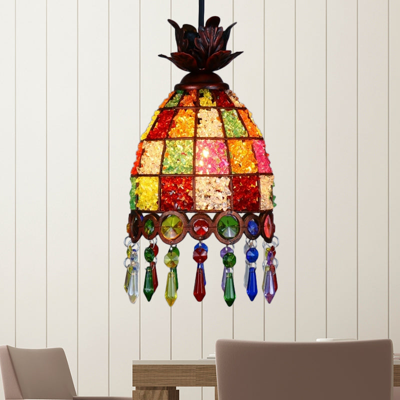 Dome Metal Ceiling Pendant Bohemian 1 Light Living Room Hanging Ceiling Light in Black, 6"/7.5"/10" Wide Clearhalo 'Ceiling Lights' 'Pendant Lights' 'Pendants' Lighting' 404169