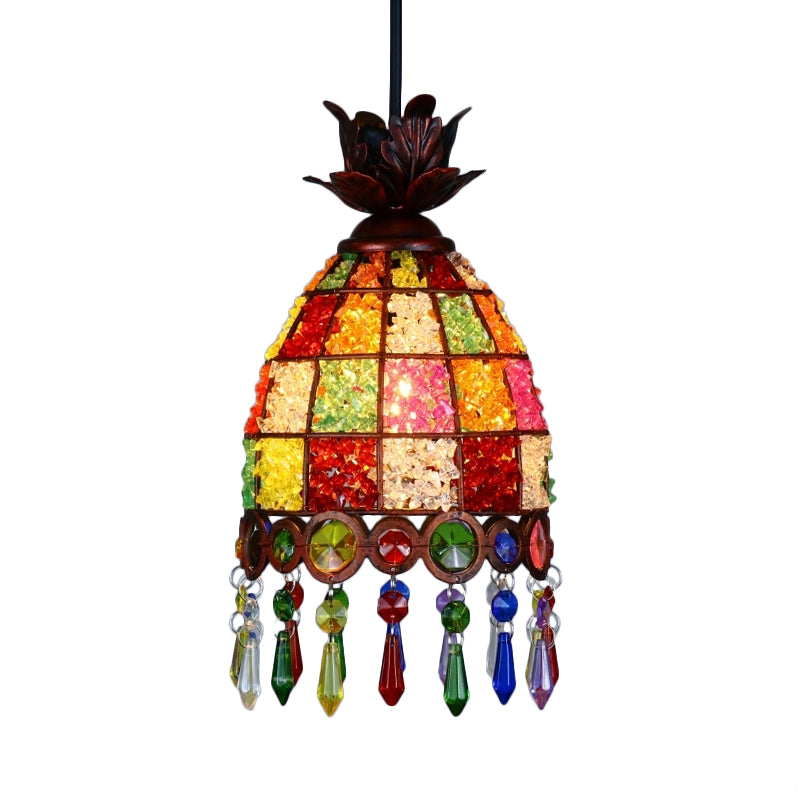 Dome Metal Ceiling Pendant Bohemian 1 Light Living Room Hanging Ceiling Light in Black, 6"/7.5"/10" Wide Clearhalo 'Ceiling Lights' 'Pendant Lights' 'Pendants' Lighting' 404170