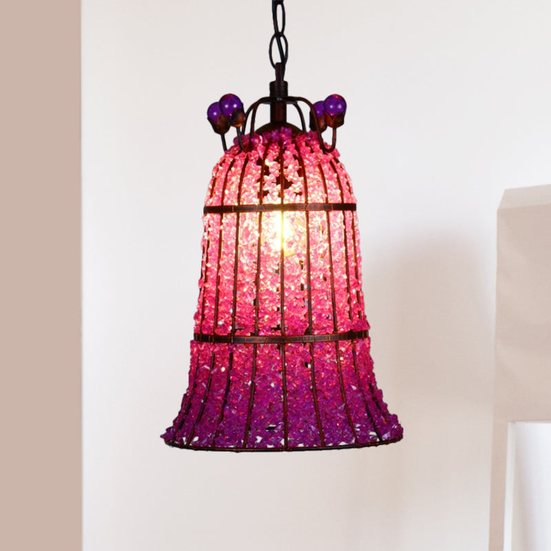 Metal Pink Ceiling Suspension Lamp Bell 1 Bulb Bohemian Pendant Lighting for Restaurant Clearhalo 'Ceiling Lights' 'Pendant Lights' 'Pendants' Lighting' 404179