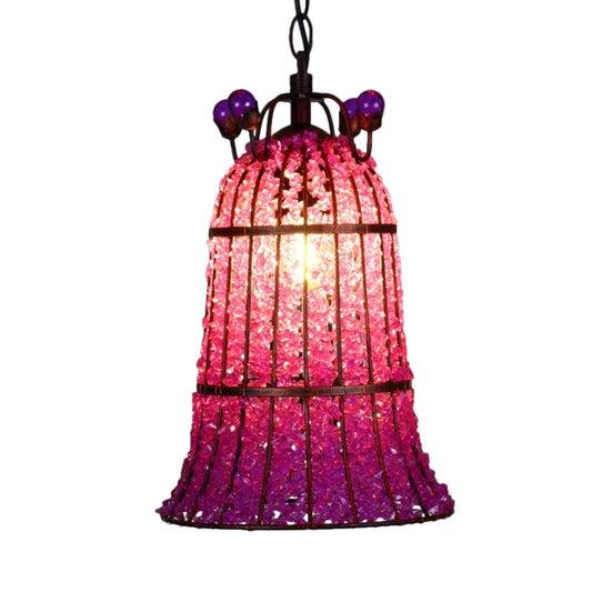 Metal Pink Ceiling Suspension Lamp Bell 1 Bulb Bohemian Pendant Lighting for Restaurant Clearhalo 'Ceiling Lights' 'Pendant Lights' 'Pendants' Lighting' 404181