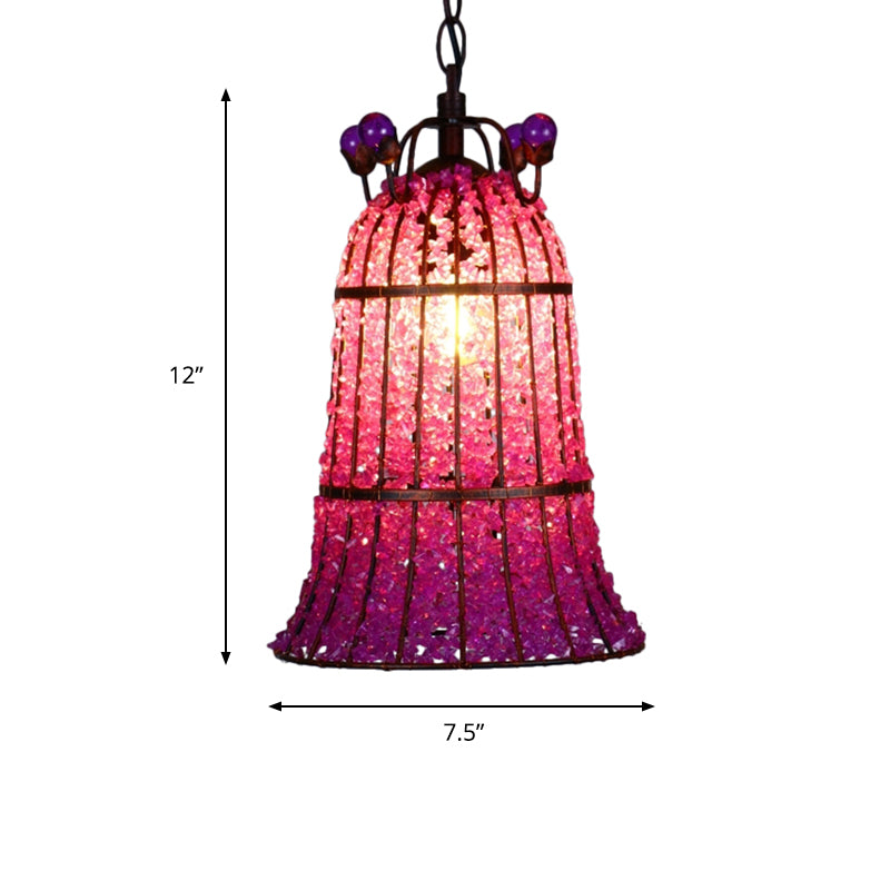 Metal Pink Ceiling Suspension Lamp Bell 1 Bulb Bohemian Pendant Lighting for Restaurant Clearhalo 'Ceiling Lights' 'Pendant Lights' 'Pendants' Lighting' 404182