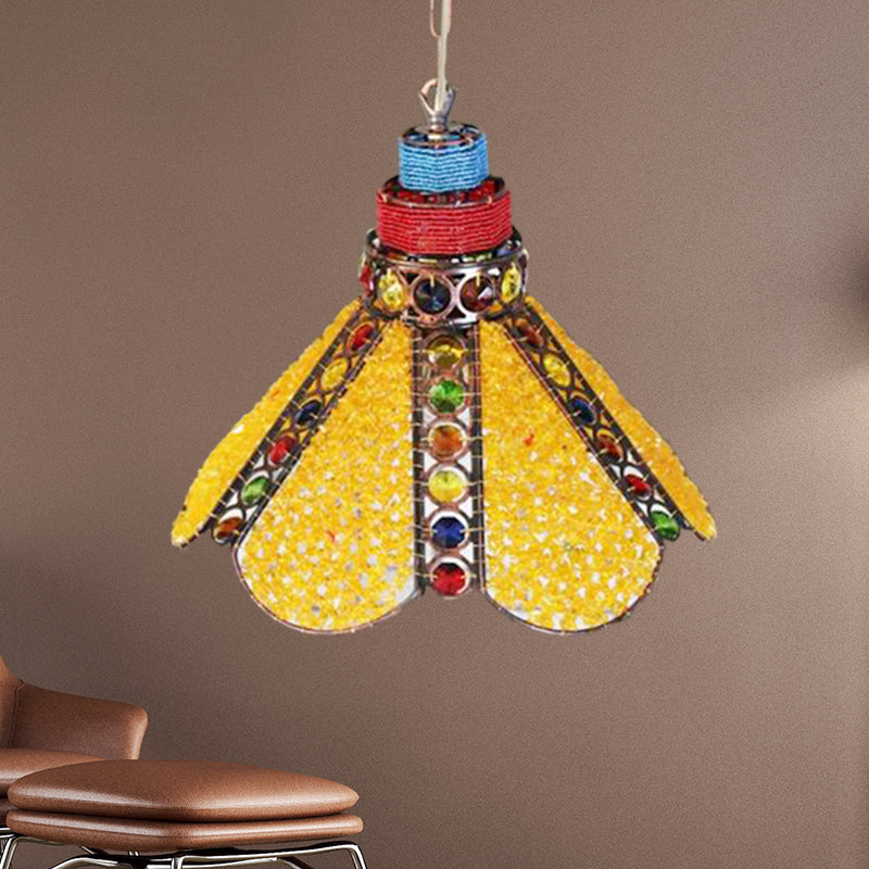 Scalloped Restaurant Down Lighting Decorative Metal 1 Bulb Yellow Ceiling Suspension Lamp Clearhalo 'Ceiling Lights' 'Pendant Lights' 'Pendants' Lighting' 404183