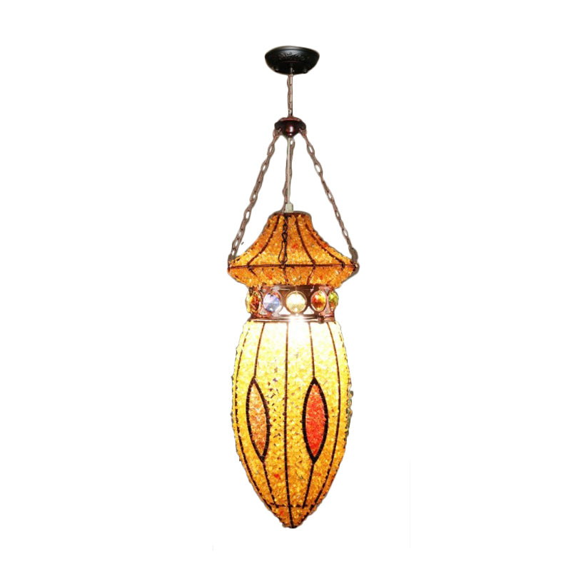 Metal Urn Pendant Lighting Fixture Art Deco 1 Head Restaurant Suspension Lamp in Yellow Clearhalo 'Ceiling Lights' 'Pendant Lights' 'Pendants' Lighting' 404190