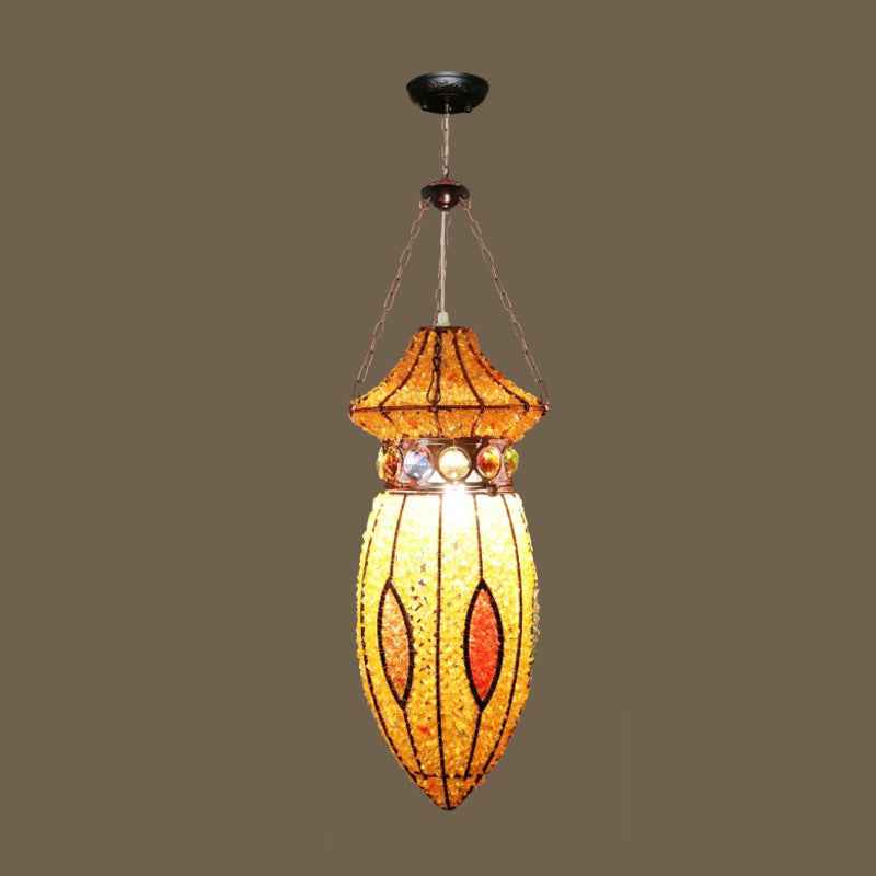 Metal Urn Pendant Lighting Fixture Art Deco 1 Head Restaurant Suspension Lamp in Yellow Clearhalo 'Ceiling Lights' 'Pendant Lights' 'Pendants' Lighting' 404191