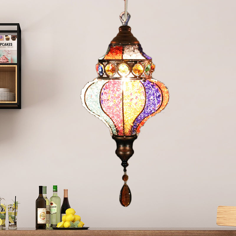 Bohemian Urn/Cylinder Pendant Light Fixture 1 Head Metal Ceiling Suspension Lamp in White/Pink/Purple for Restaurant Pink Clearhalo 'Ceiling Lights' 'Pendant Lights' 'Pendants' Lighting' 404198_18df9f56-73d2-46b6-ac2c-58021754152e