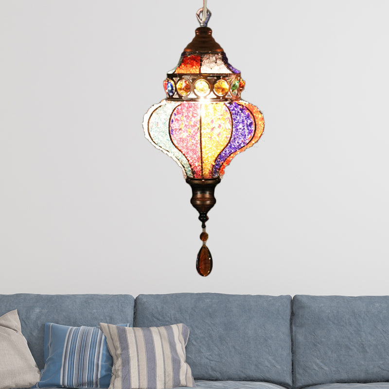 Bohemian Urn/Cylinder Pendant Light Fixture 1 Head Metal Ceiling Suspension Lamp in White/Pink/Purple for Restaurant Clearhalo 'Ceiling Lights' 'Pendant Lights' 'Pendants' Lighting' 404199