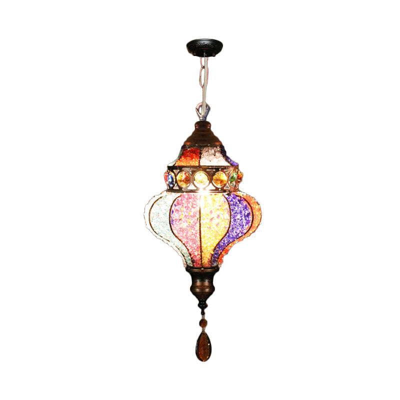 Bohemian Urn/Cylinder Pendant Light Fixture 1 Head Metal Ceiling Suspension Lamp in White/Pink/Purple for Restaurant Clearhalo 'Ceiling Lights' 'Pendant Lights' 'Pendants' Lighting' 404200