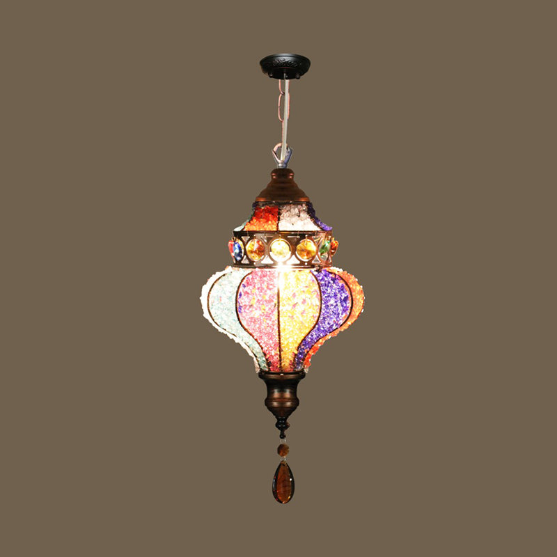 Bohemian Urn/Cylinder Pendant Light Fixture 1 Head Metal Ceiling Suspension Lamp in White/Pink/Purple for Restaurant Clearhalo 'Ceiling Lights' 'Pendant Lights' 'Pendants' Lighting' 404201