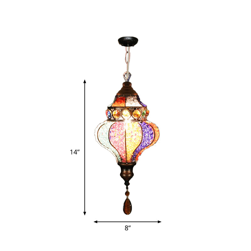 Bohemian Urn/Cylinder Pendant Light Fixture 1 Head Metal Ceiling Suspension Lamp in White/Pink/Purple for Restaurant Clearhalo 'Ceiling Lights' 'Pendant Lights' 'Pendants' Lighting' 404202