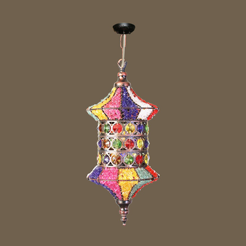 Bohemian Urn/Cylinder Pendant Light Fixture 1 Head Metal Ceiling Suspension Lamp in White/Pink/Purple for Restaurant Clearhalo 'Ceiling Lights' 'Pendant Lights' 'Pendants' Lighting' 404206