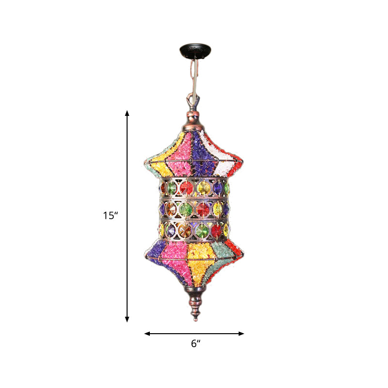 Bohemian Urn/Cylinder Pendant Light Fixture 1 Head Metal Ceiling Suspension Lamp in White/Pink/Purple for Restaurant Clearhalo 'Ceiling Lights' 'Pendant Lights' 'Pendants' Lighting' 404207